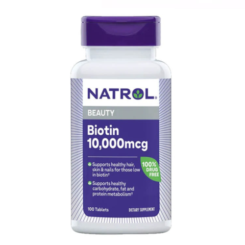 Viên uống hỗ trợ mọc tóc, móng khỏe cho người từ 12 tuổi trở lên Natrol Biotin Maximum Strength 10000mcg 100 viên