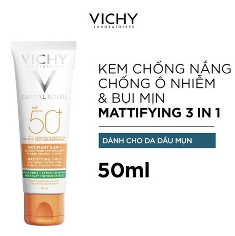 Kem Chống Nắng Kiềm Dầu Chống Ô Nhiễm Và Bụi Mịn Vichy Capital Soleil Mattifying 3-In-1 SPF50+ 50ml