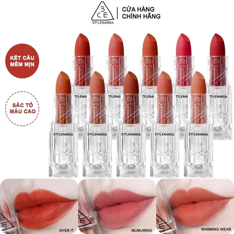 Son Thỏi Lì, Lên Màu Siêu Chuẩn 3CE Soft Matte Lipstick 3.5g