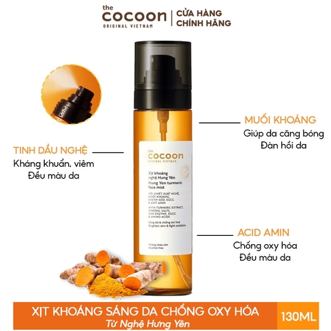 Xịt Khoáng Nghệ Hưng Yên Cocoon Sáng Da & Chống Oxy Hóa Turmeric Face Mist 130ml