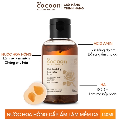Nước Cân Bằng Da Cocoon Chiết Xuất Hoa Hồng Rose Water Toner with Organic Rose Water & HA 140ml