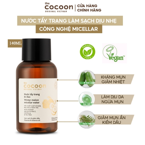Nước Tẩy Trang Làm Sạch Dịu Nhẹ Chiết Xuất Bí Đao The Cocoon Winter Melon Micellar Water 140ml