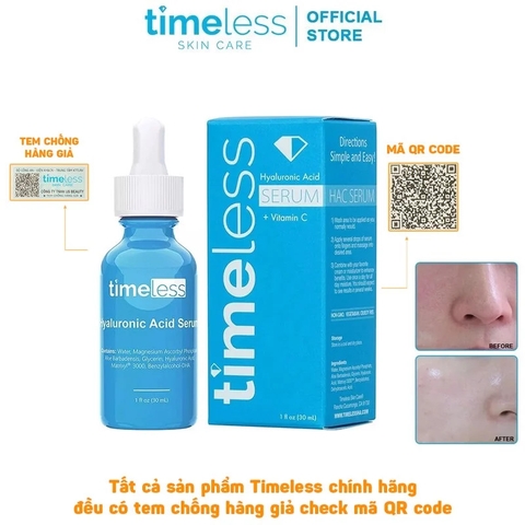 Tinh Chất Cấp Ẩm, Dưỡng Trắng Da Timeless Hyaluronic Acid + Vitamin C Serum 30ml