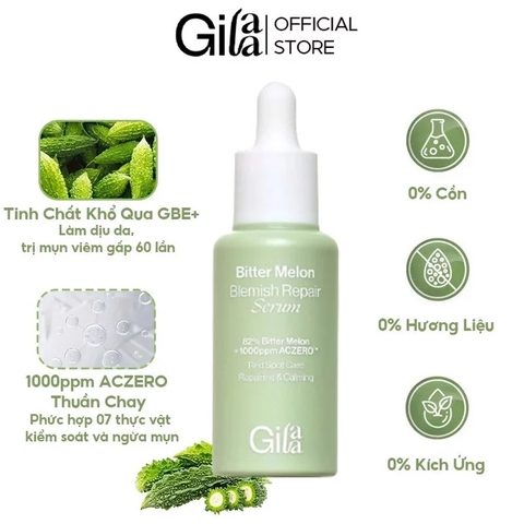 Tinh Chất Gilaa Khổ Qua & Aczero Giảm Mụn Tái Tạo Bitter Melon Blemish Repair Serum 30ml