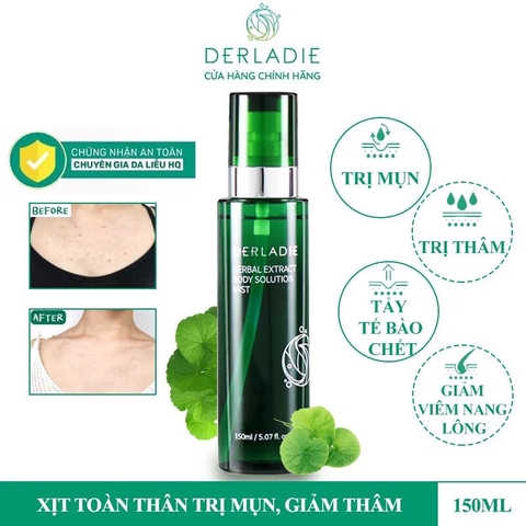 Xịt Mụn Lưng, Mờ Thâm, Giảm Viêm Nang Lông Derladie Herbal Extract Body Solution Mist 150ml