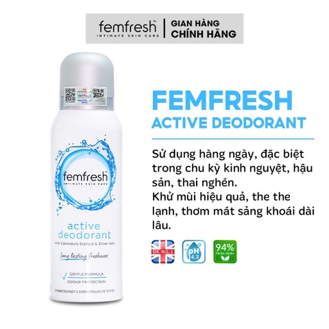 Xịt Thơm Mát Vùng Kín Khử Mùi, Lưu Hương 12H Femfresh Ultimate Care Active Deodorant Spray 125ml