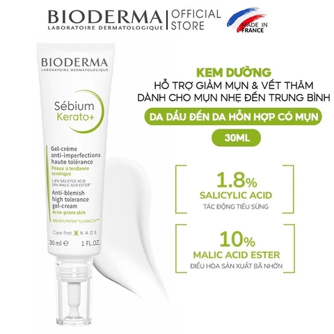 Kem Dưỡng Hỗ Trợ Giảm Mụn & Mờ Thâm Bioderma Sebium Kerato+ 30ml