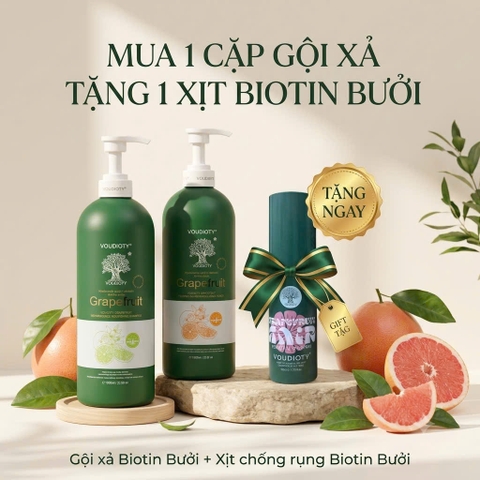 GỘI XẢ BIOTIN COLLAGEN BƯỞI HỒNG VOUDIOTY GRAPEFRUIT CHỐNG RỤNG, HỖ TRỢ MỌC TÓC, XỊT DƯỠNG 50ML