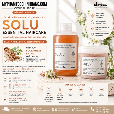Dầu gội Davines SOLU làm sạch sâu cho da đầu và tóc Davines SOLU Shampoo – Deep Cleansing Shampoo with Buckwheat Extract) 250ml
