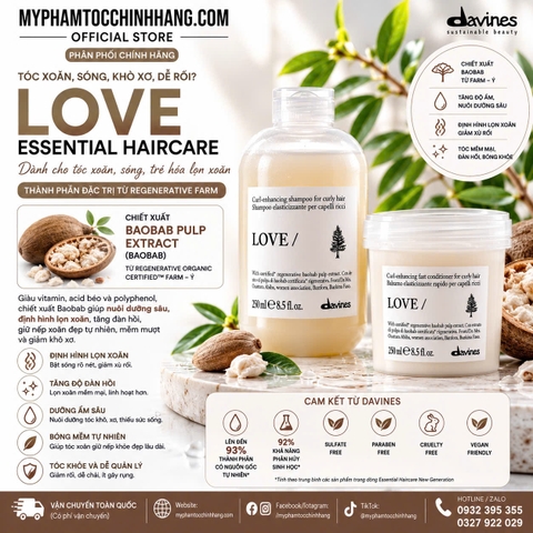 Dầu gội – dầu xả- Ủ cho tóc uốn xoăn Davines  Essential Haircare LOVE CURL
