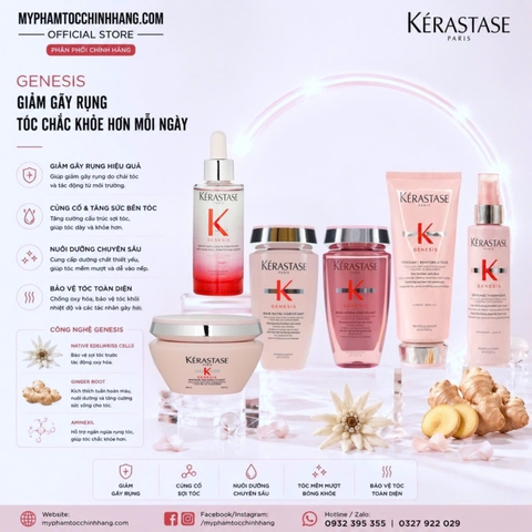 Dầu gội và dầu xả Kérastase Genesis phục hồi sợi tóc yếu, giảm đứt gãy thân tóc