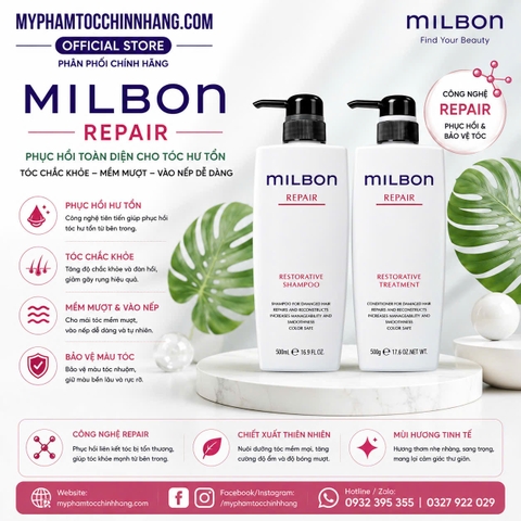 Gội xả Milbon Restorative bổ sung keratin cho tóc nhuộm tẩy 200ml- 500ml