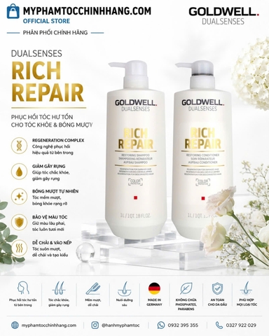 Dầu gội & xả, hấp, dưỡng phục hồi tóc hư tổn Goldwell Dualsenses Rich Repair Restoring