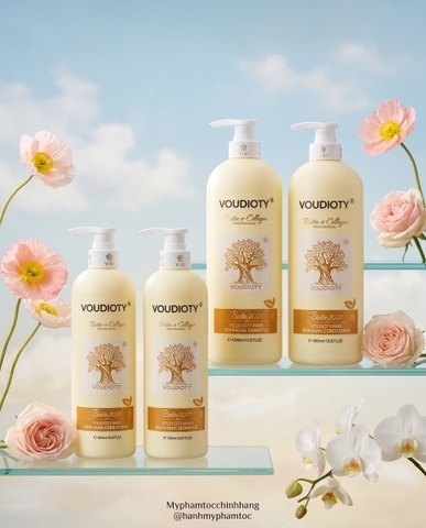 GỘI XẢ VÀNG SUÔN MƯỢT  BIOTIN & COLLAGEN VOUDIOTY ( MẪU TRÒN) MỚI 1000ML