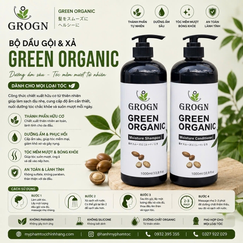 Dầu gội xả siêu mượt phục hồi GROGN Green Organic hương nước hoa 500ml 1000ml ( mẫu mới)