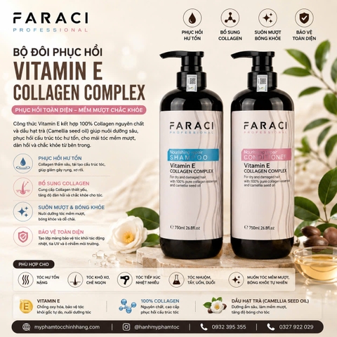 Bộ Dầu Gội, Dầu Xả và Hấp Ủ Tóc Faraci Collagen Vitamin E 750ml