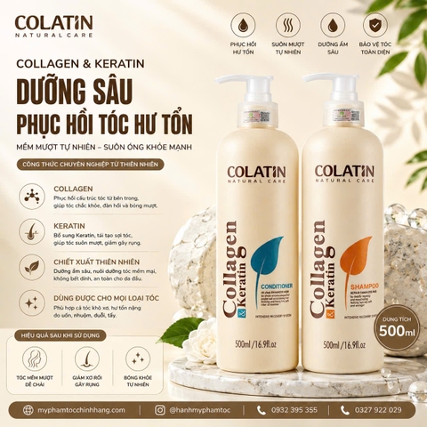Dầu gội và xả phục hồi Colatin Collagen & Keratin  Natural Care 500ml 1000ml