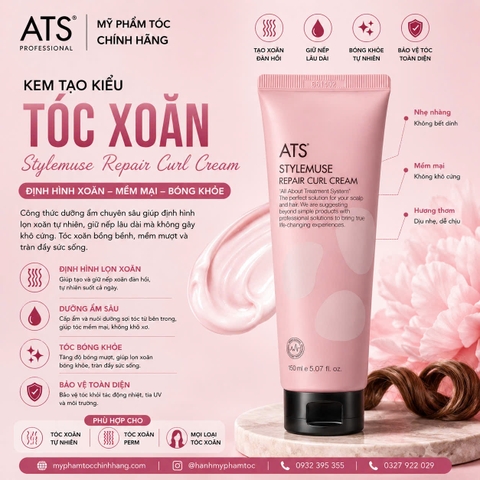 Kem tạo kiểu dành cho tóc xoăn ATS Stylemuse Repair Curl Cream 150ml