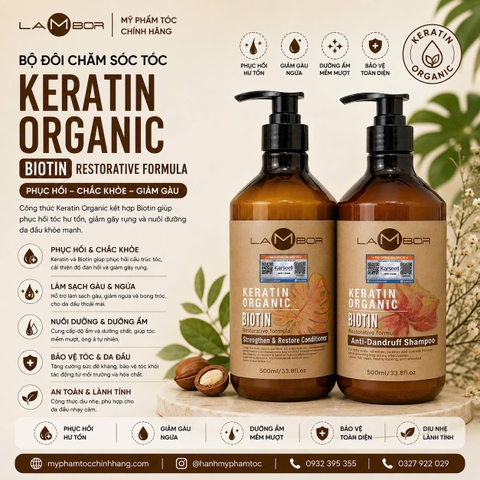 Dầu gội xả Lambor keratin organic biotin 500ml - 1000ml