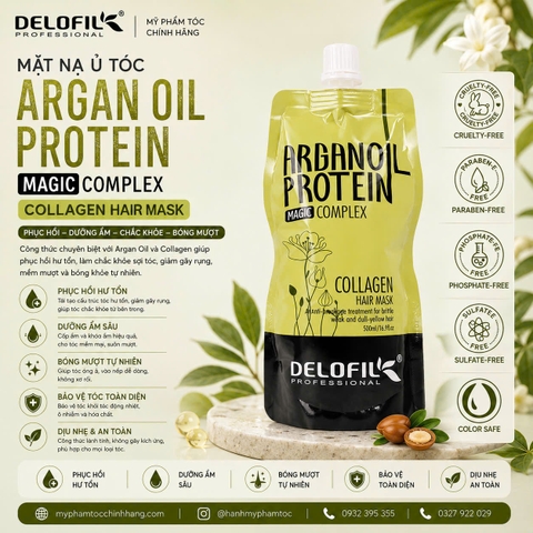 (CHÍNH HÃNG 100%) HẤP PHỤC HỒI CHUYÊN SÂU DELOFIL ARGAN OIL 500ML