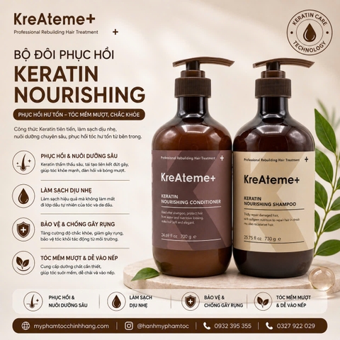 Bộ dầu gội xả dưỡng tóc KreAteme+(KreAteme+ Keratin Nourishing Shampoo & Conditioner) 750ml