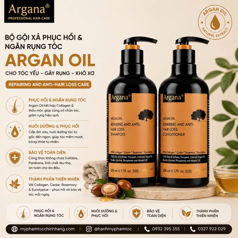 Bộ dầu gội xả ARGANA phục hồi và ngăn rụng tóc Hair Repair & Anti-Hair Loss500ml/ 750ml