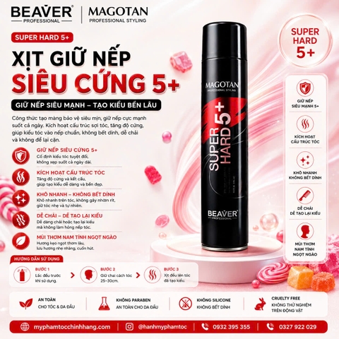 Gôm xịt tạo kiểu BEAVER Magotan Super Hard 420ml