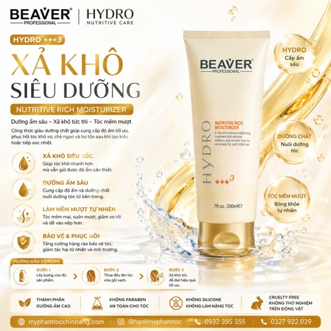 Kem dưỡng tóc không xả BEAVER Hydro Nutritive dưỡng ẩm chuyên sâu BEAVER Hydro Nutritive Rich Moisturize Leave-in Cream) 200ml