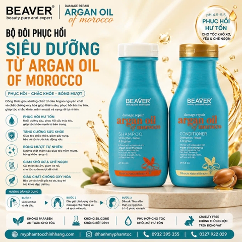Dầu gội xả BEAVER tinh dầu Argan dưỡng ẩm phục hồi tóc (BEAVER Argan Oil Moisturizing Shampoo & Conditioner)
