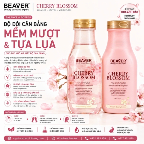 Cặp dầu gội và dầu xả siêu dưỡng tinh chất Beaver Cherry blossom dành cho tóc dầu