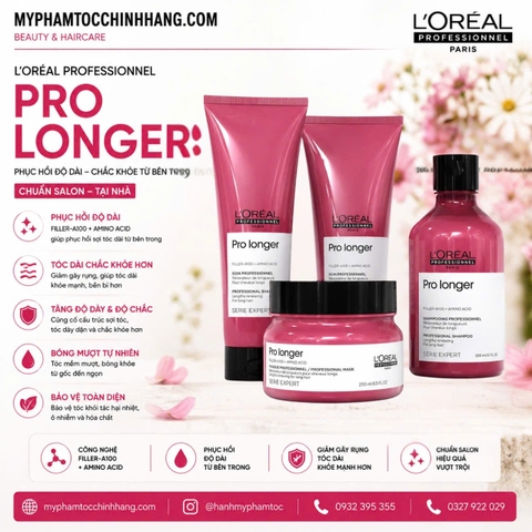 Bộ dầu gội xả hấp tóc L'Oréal Professionnel Pro Longer dành cho tóc dài yếu, ngọn tóc mảnh và dễ gãy