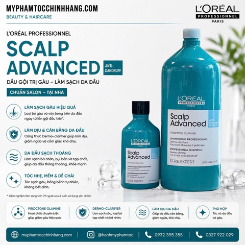 Dầu Gội  Ngăn Gàu L'Oreal Scalp Advanced Anti-Dandruff Shampoo 300ml/500ml/1500ml