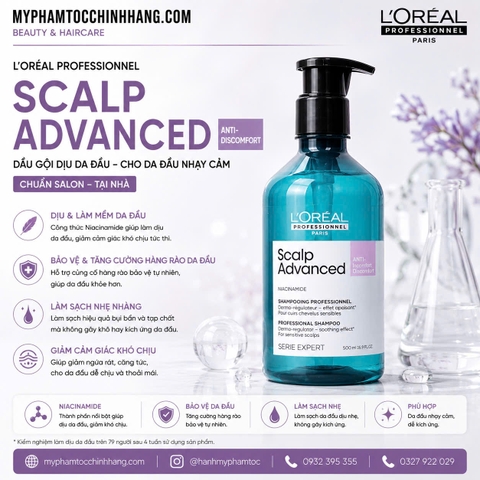 Dầu Gội Làm Dịu Da Đầu Nhạy Cảm L'Oreal Scalp Advanced Anti-Discomfort Shampoo 300ml/500ml/1500ml