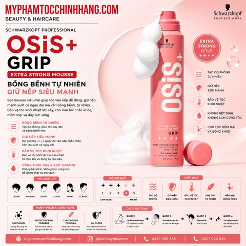 Mousse Giữ Nếp Và Tạo Độ Phồng Với Độ Giữ Nếp Siêu Cứng Osis Grip Extreme Hold Mousse 200ml