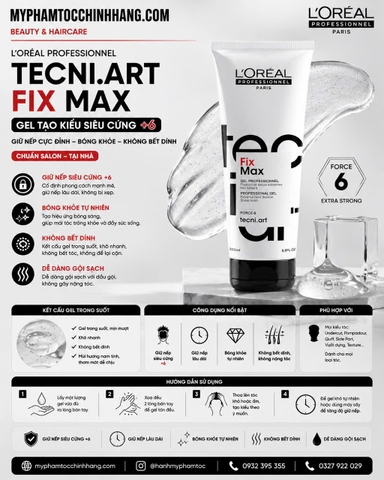 Gel L'Oréal Professionnel Tecni.Art Fix Max Force 6 giữ nếp siêu cứng 200ML