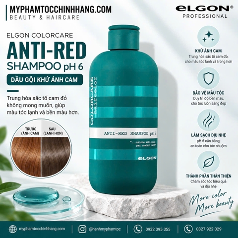 Dầu gội khử ánh đỏ giữ màu rêu Elgon ColorCare Anti-Red Shampoo pH6 300ml