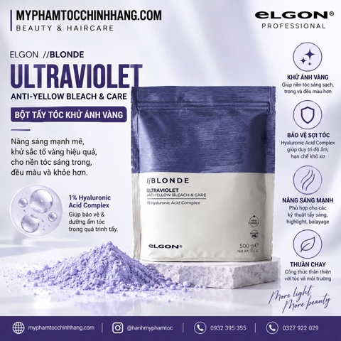 Bột tẩy tóc tím (khử vàng) Elgon I-Blonde Ultra Violet Bleach (Purple Bleach Powder) 500ml