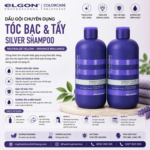Dầu gội xả tím khử vàng Elgon Colorcare Silver Anti-Yellow