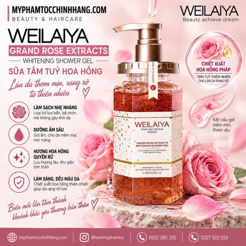 Sữa tắm trắng da cánh hoa hồng Damask Weilaiya Rose Petal Whitening Shower Gel 10ml 450ml