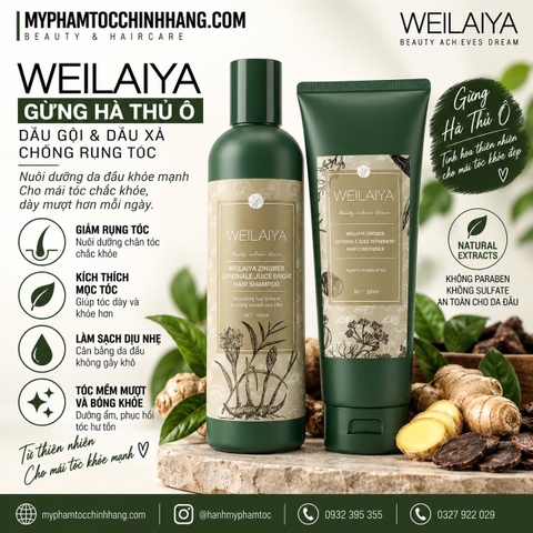 CẶP GỘI XẢ WEILAIYA GỪNG BẮC HÀ THỦ Ô 400ML - 250ML ( CHO DA ĐẦU THƯỜNG, TÓC KHÔ)