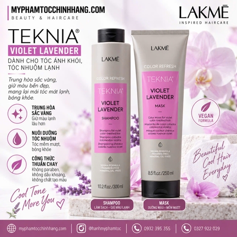 Dầu gội và mặt nạ dưỡng tóc bổ sung hạt màu Lakmé Teknia Violet Lavender 300ml 250ml