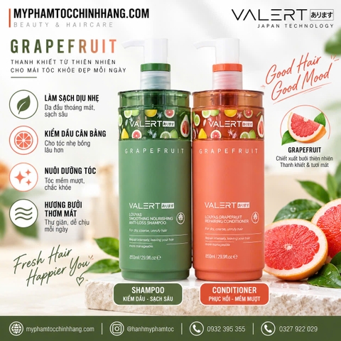 Cặp Gội Xả Bưởi Valert Grapefruit Mẫu Mới 2025 850ml