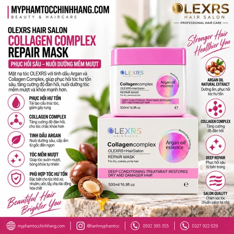 Hấp/ủ tóc Olexrs tím (Olexrs Hair Salon Argan Oil Collagen Complex Repair Mask 500ml