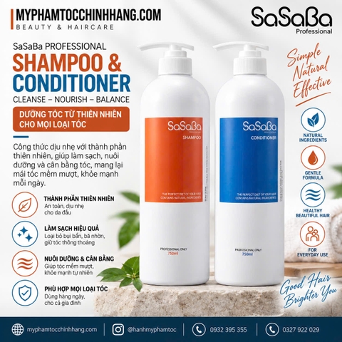 Cặp Dầu Gội và Dầu Xả SASABA Tròn 500ml 750ml