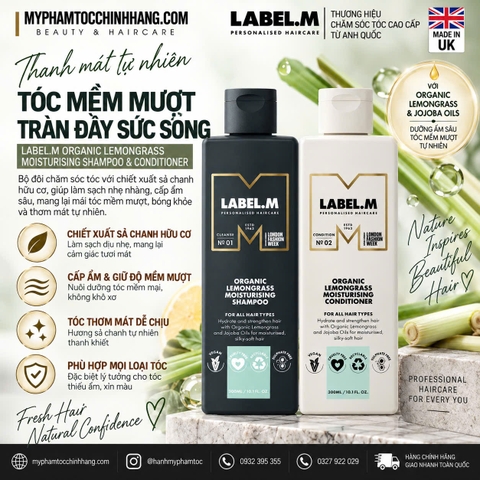 Dầu gội & dầu xả dưỡng ẩm hương sả chanh hữu cơ Label.m  Organic Lemongrass Moisturising 300ML 1000ML