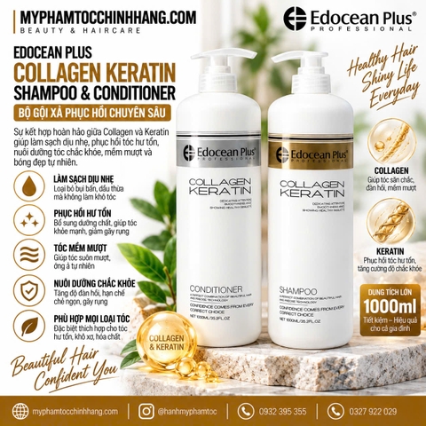 Gội xả Edocean Collagen Keratin Plus 1000ml