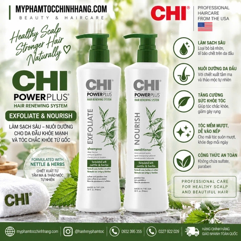 Bộ dầu gội xả CHI Power Plus – Ngăn rụng & Kích thích mọc tóc (CHI Power Plus Hair Renewing)