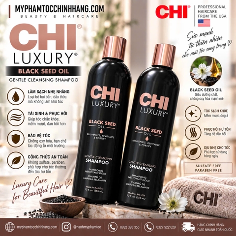 Dầu gội xả CHI Luxury Black Seed Oil(CHI Luxury Black Seed Oil Gentle Cleansing Shampoo & Moisture Replenish Conditioner) 355ml 739ml