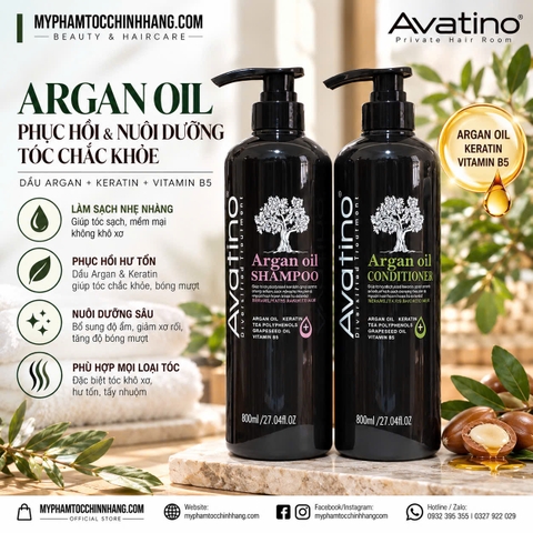 Dầu Gội xả Avatino Tinh Dầu Argan Phục Hồi Bổ Sung Dưỡng Chất Cho Tóc (Avatino Argan Oil Shampoo & Conditioner) 500ml 800ml