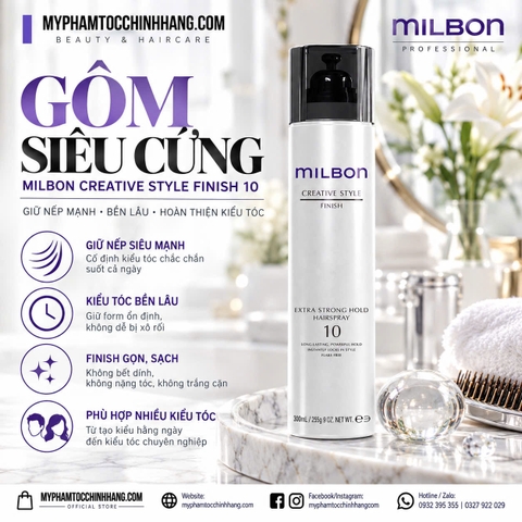 Milbon Global Style Finish 10 300ml | Gôm Xịt Tóc Giữ Nếp Siêu Mạnh